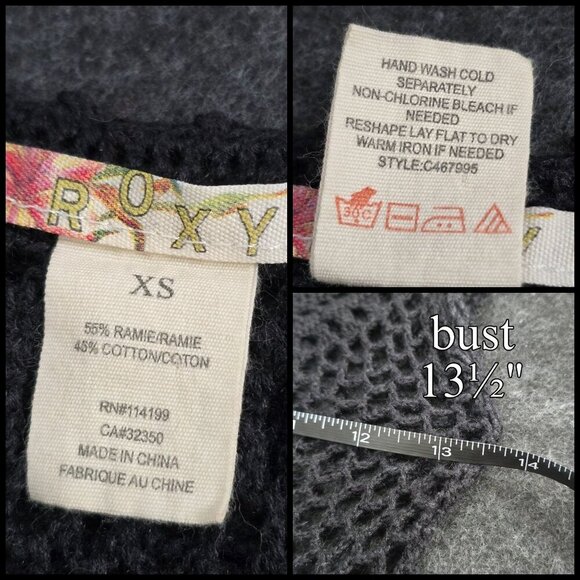 Roxy Crochet Tank ✦ Black Open-Knit Mesh ✦ Scoop Neck Boho Festival Layering XS - Picture 5 of 7